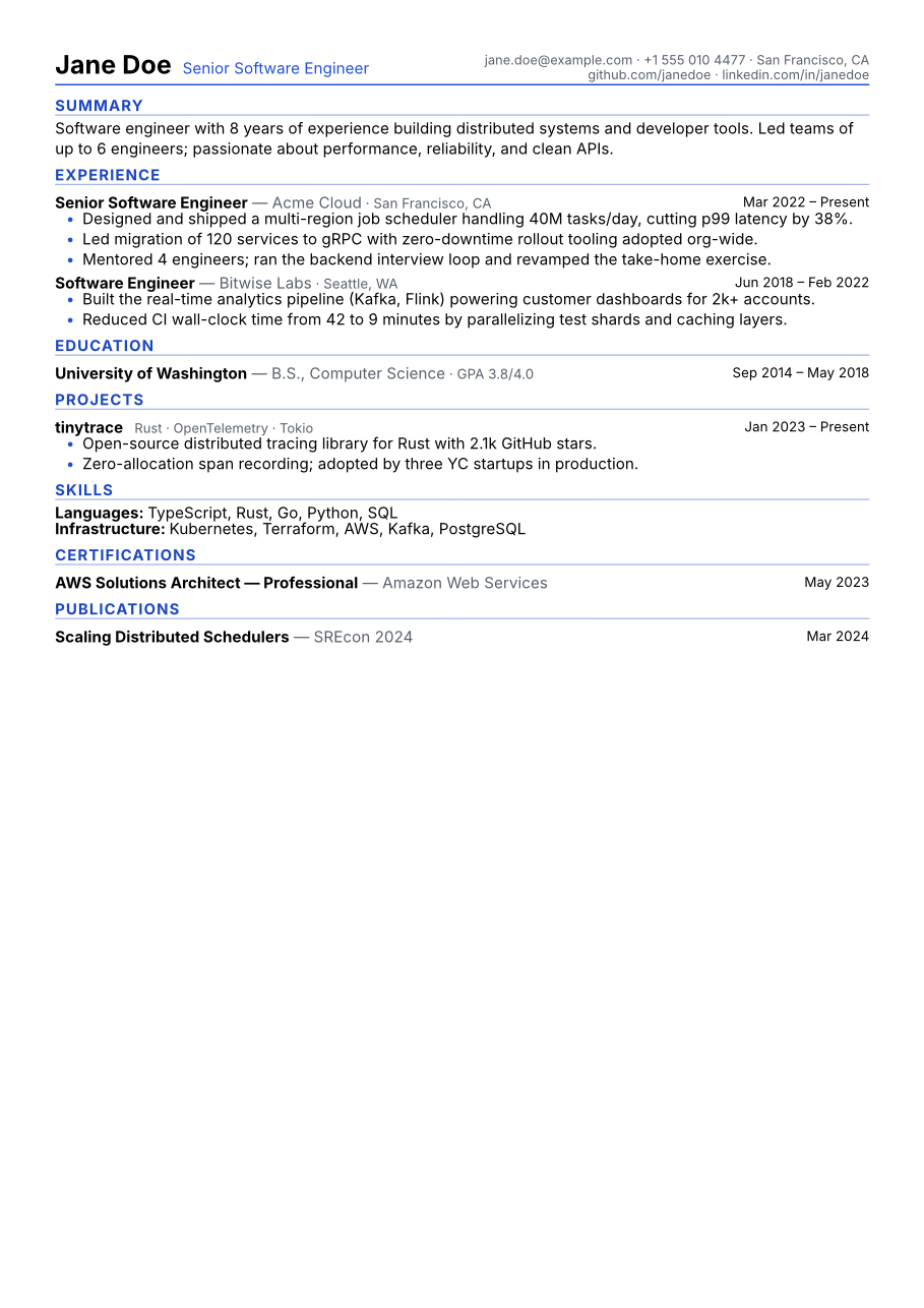 Compact resume template, a free ATS-friendly resume design