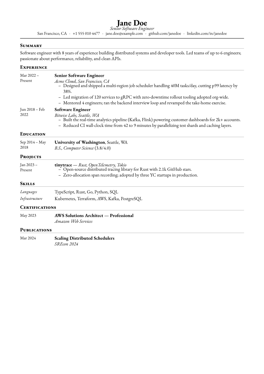Oxford resume template, a free ATS-friendly resume design