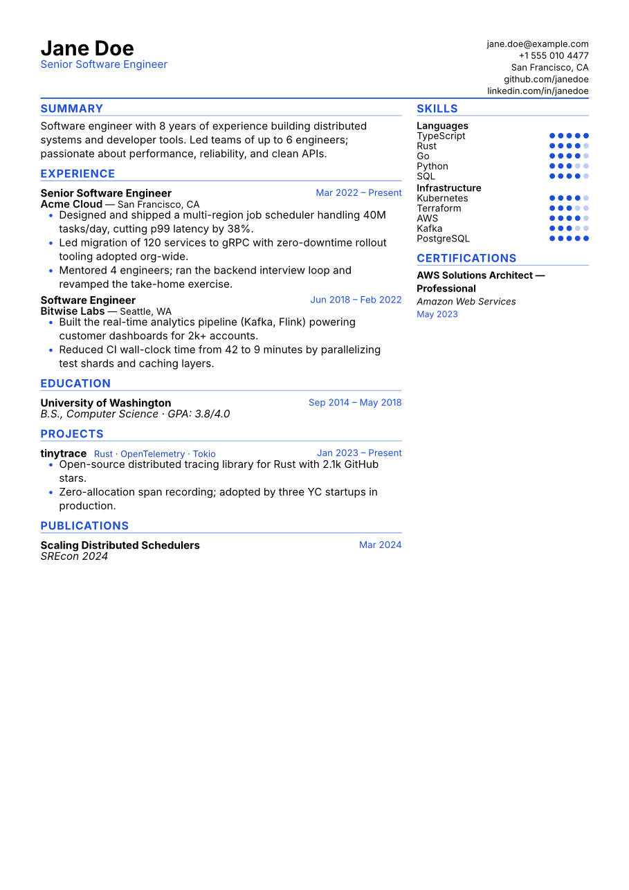 Sidebar resume template, a free ATS-friendly resume design